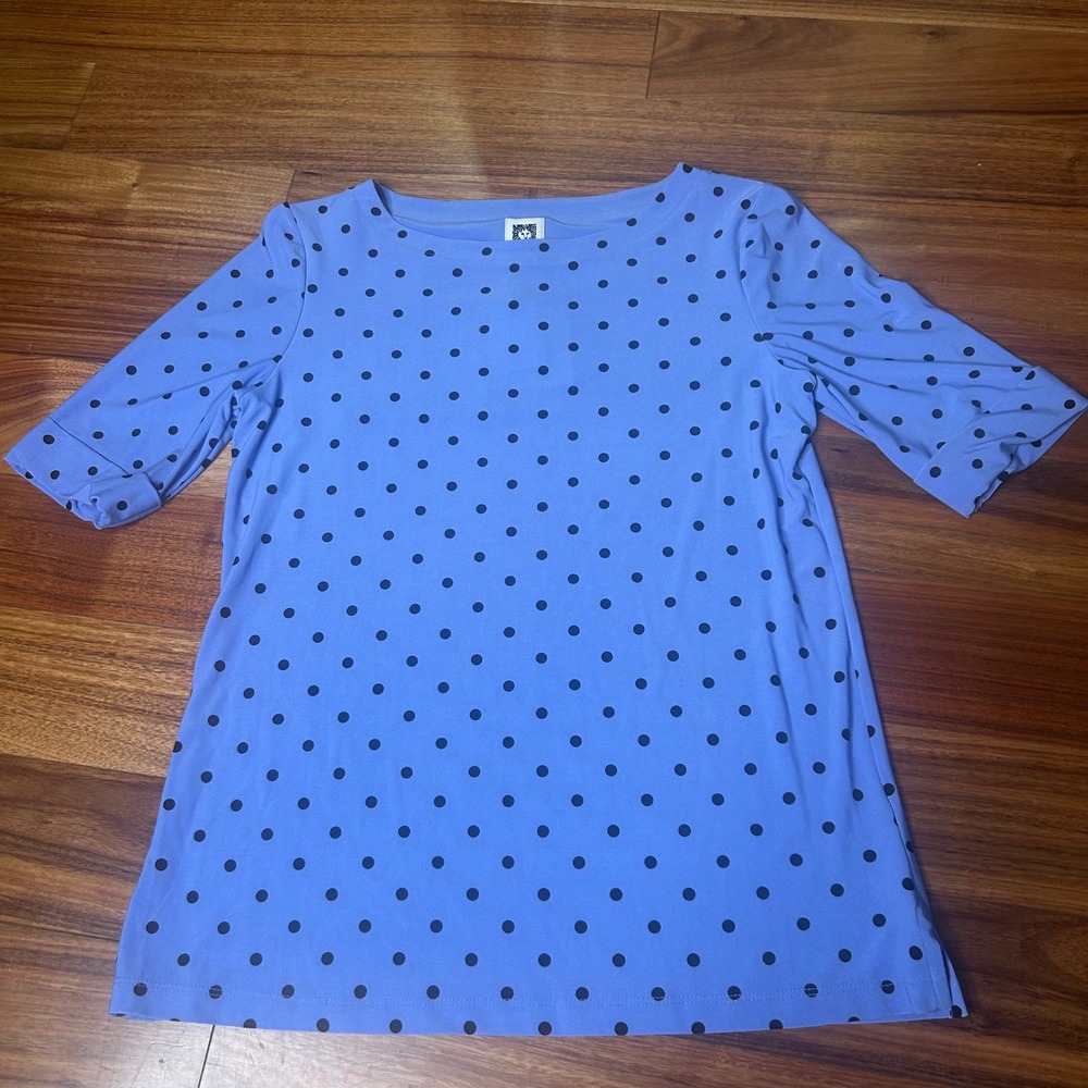 Anne Klein Polka Dot Tunic Top Casual‎ Blouse 3/4 Sleeve XS
